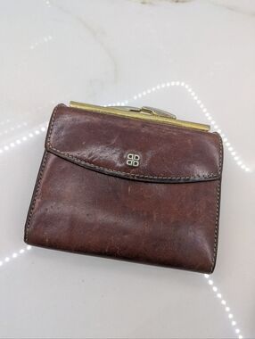VTG BOSCA Brown Leather Hand Stained Hide Wallet Kiss Lock Coin Purse USA Made